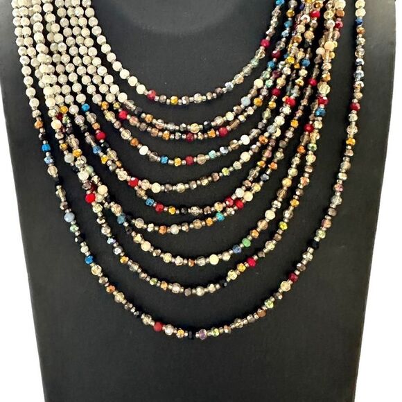 NAKAMOL Signed Multi-strand Faceted Glass Bead Colorful Pearlescent Aurora Borea - Picture 3 of 7